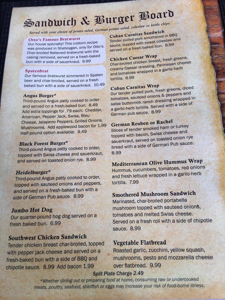 Menu at Otto's Beer & Brat Garden pub & bar, Minocqua