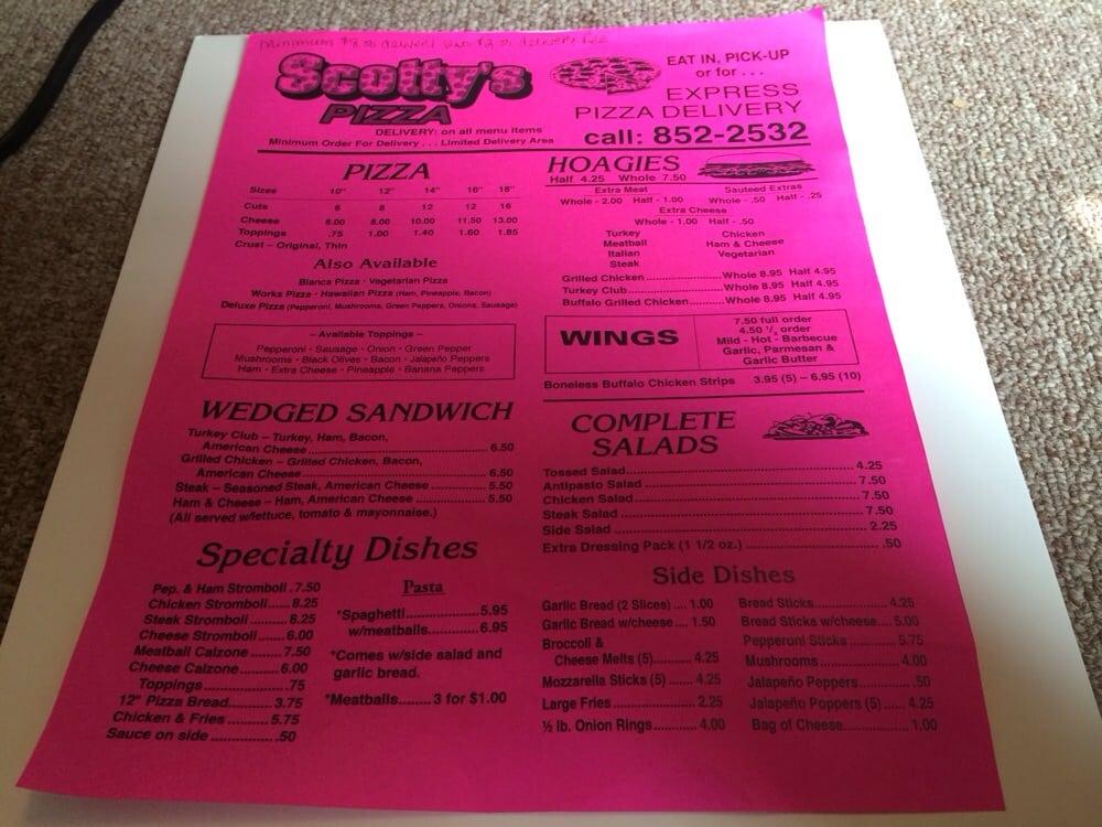 Menu at Scotty's Pizza pizzeria, Waynesburg, E High St