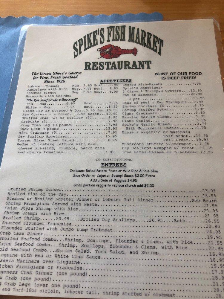 Menu at Spike's Fish Market & Restaurant, Point Pleasant Beach