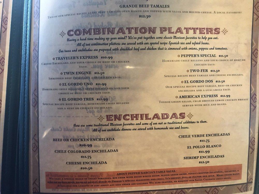 Menu at Pepper Garcia's restaurant, Santa Maria