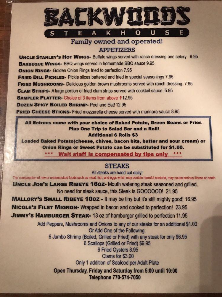 Menu At Backwoods Steak House Steakhouse, Tallapoosa