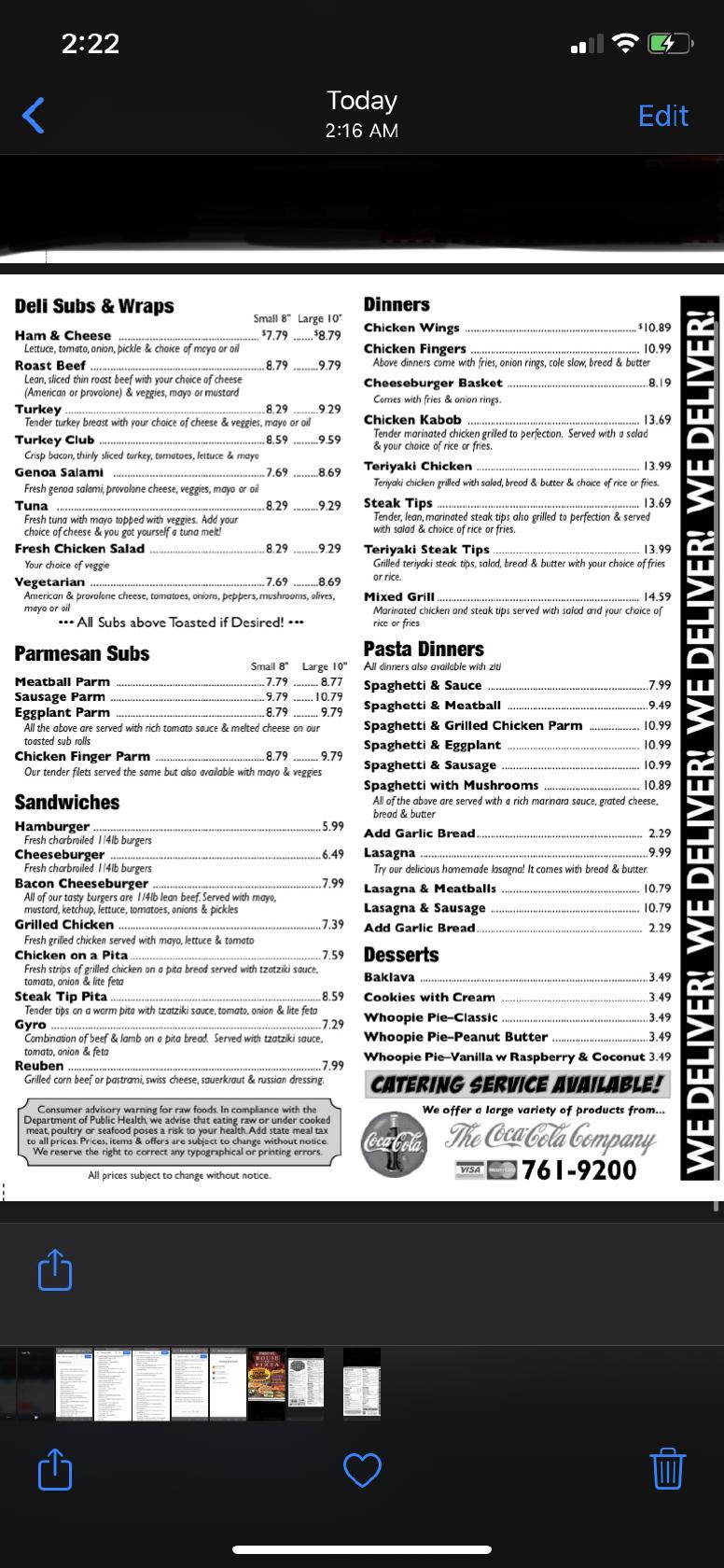 Menu at Forest Ave House of Pizza restaurant, Portland