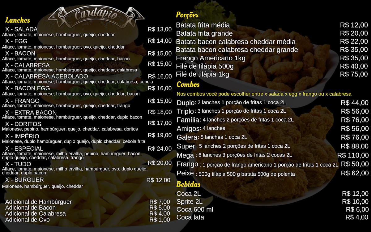 Menu Em Império Lanches Pub & Bar, Videira