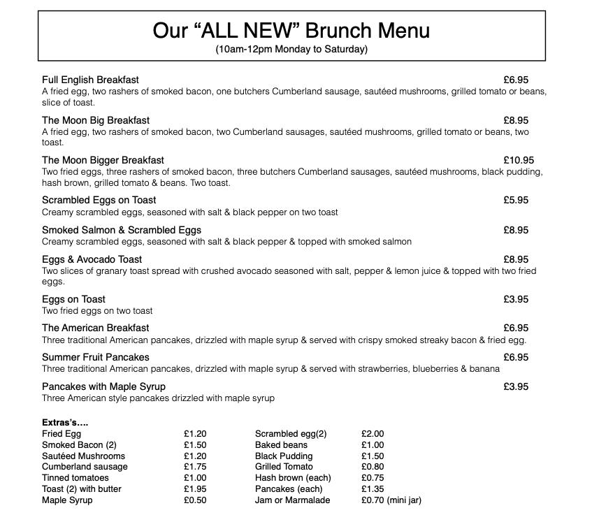 Menu at The Moon (Storrington) pub & bar, Storrington, 13 High St