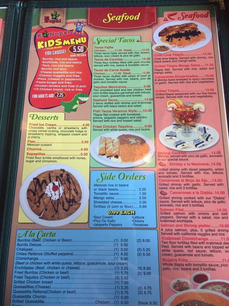 Menu at El Nopal restaurant, Corydon