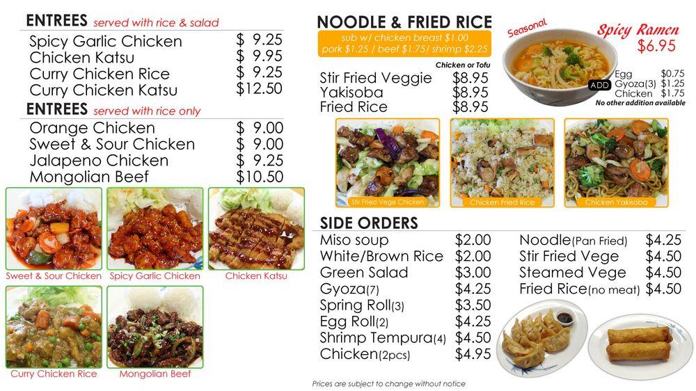 Menu at Joy Teriyaki restaurant, Hillsboro