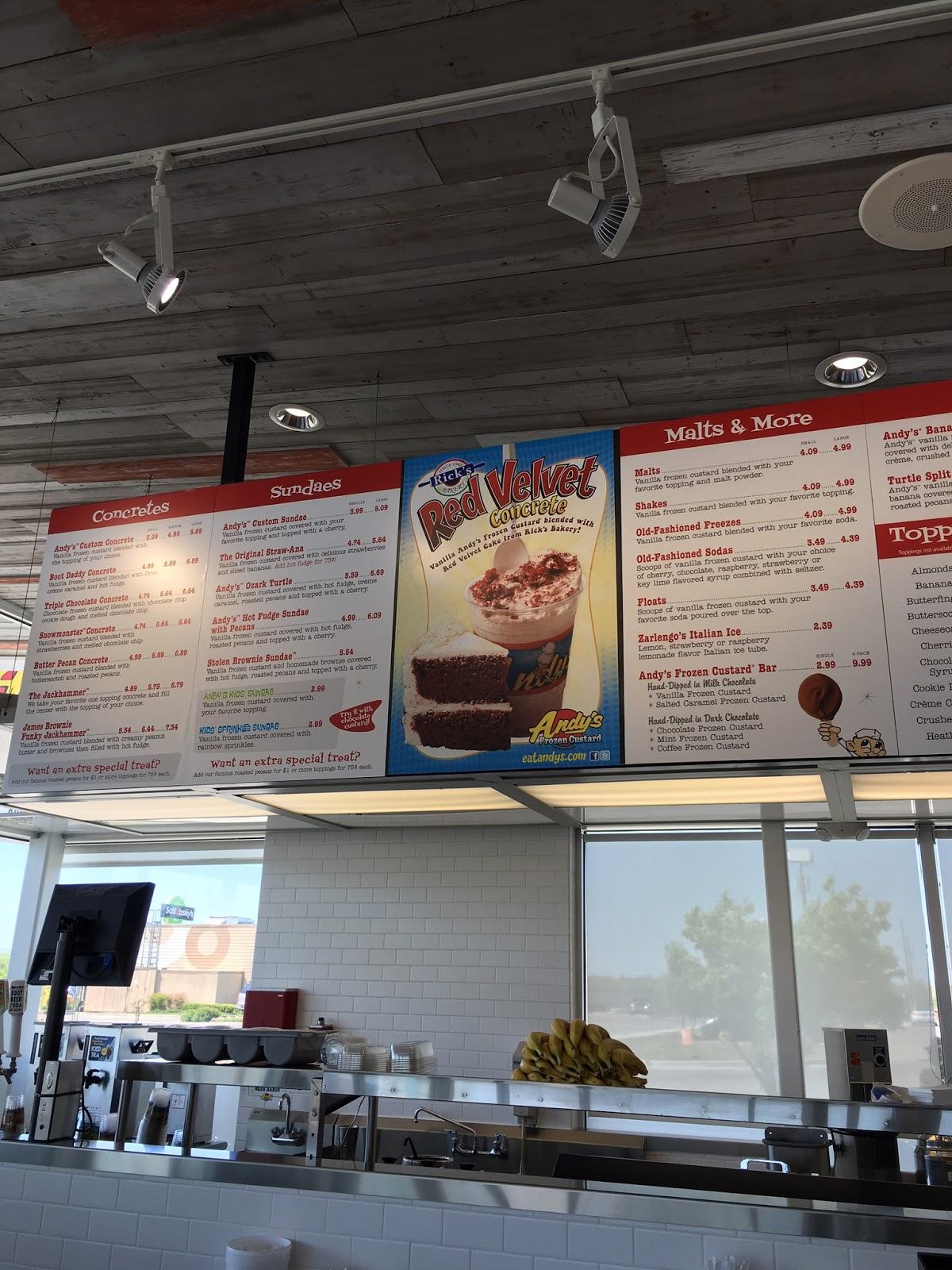 Menu at Andy's Frozen Custard desserts, Tulsa, E 102nd St S