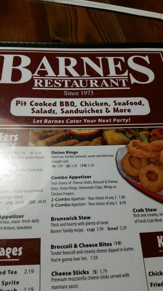 Menu at Barnes Restaurant, Savannah, Waters Ave