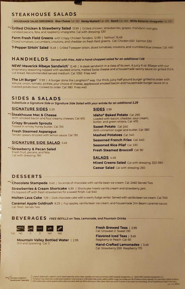 Menu at LongHorn Steakhouse, Goldsboro, 609 N Berkeley Blvd