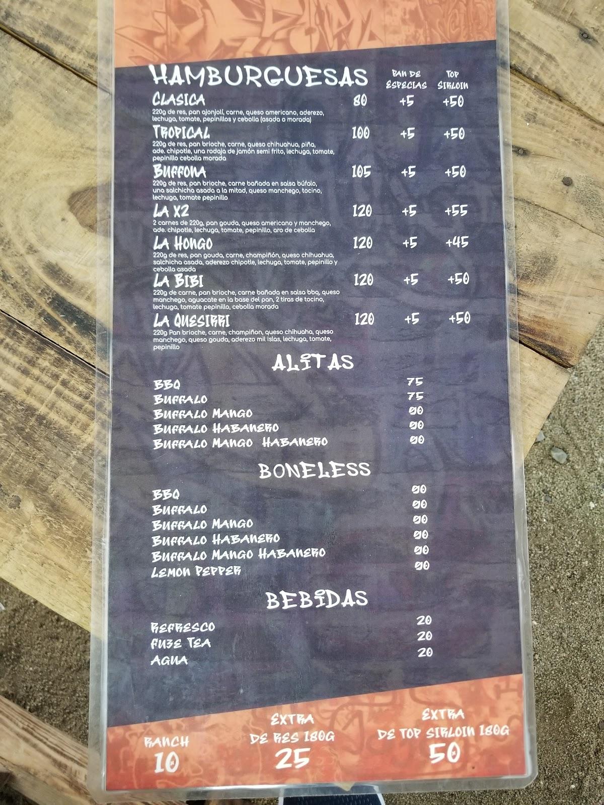 Menu at Barrios Burger, Mazatlán
