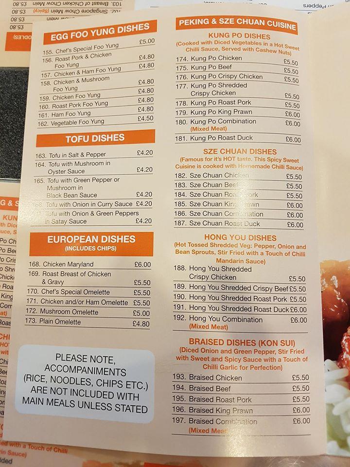Menu at Thailand Express fast food,