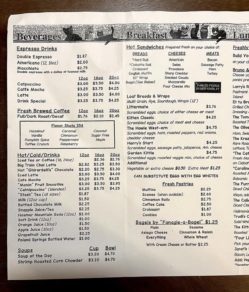 Menu at Two Wrasslin' Cats Coffee House & Cafe, East Haddam