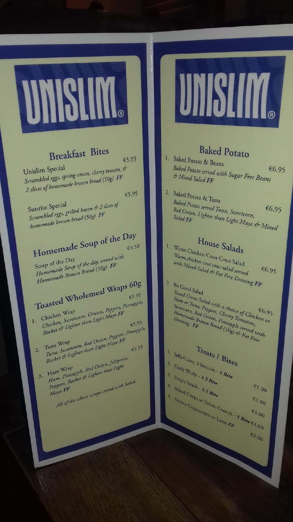 Menu at Sultana Coffee House, Newcastle West