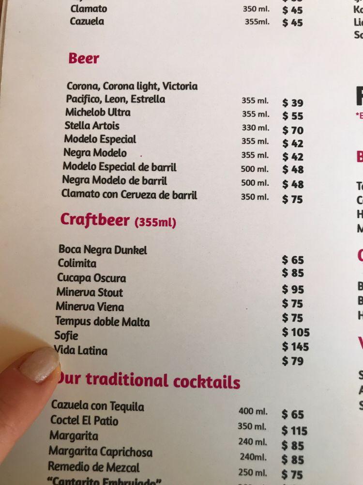 Carta del restaurante El Patio Tlaquepaque, San Pedro Tlaquepaque