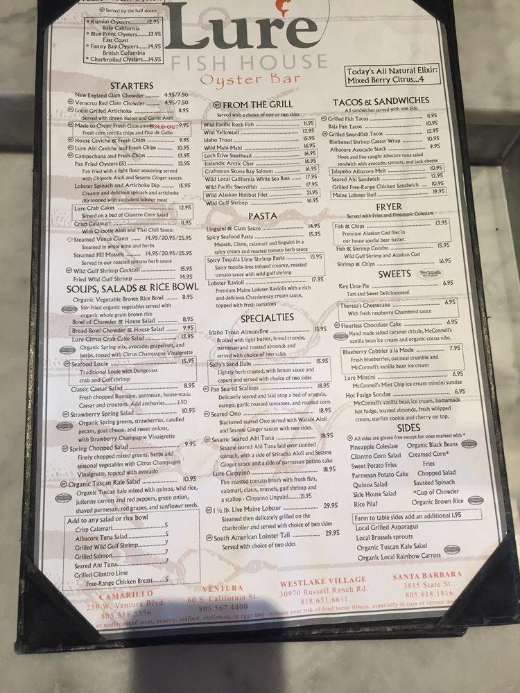 Menu at Lure Fish House pub & bar, Ventura