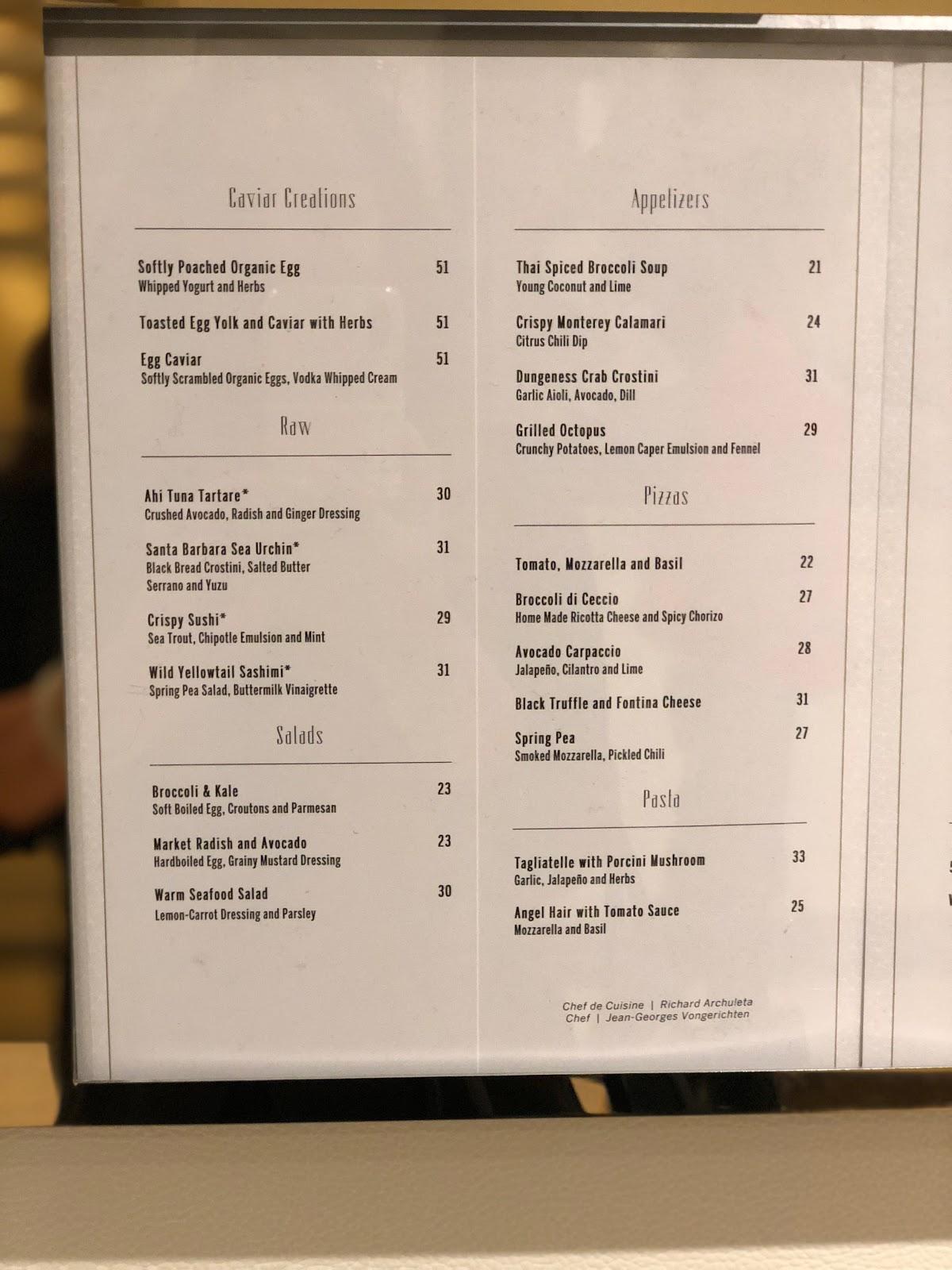 Menu at The Rooftop by JG restaurant, Beverly Hills, Wilshire Blvd