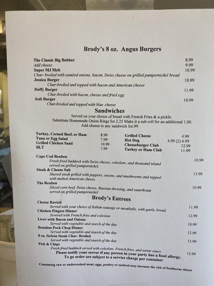 Menu at Brody's Diner restaurant, Shrewsbury