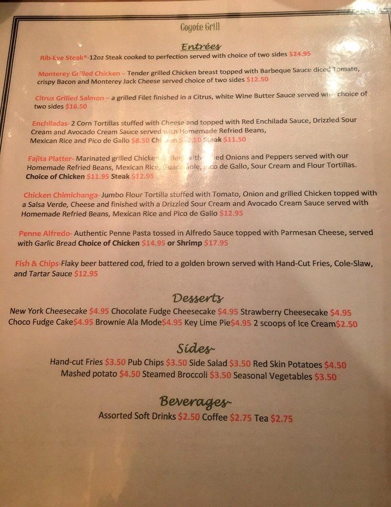 Menu at Coyote Grill pub & bar, Phoenix, N 51st Ave Holiday Inn