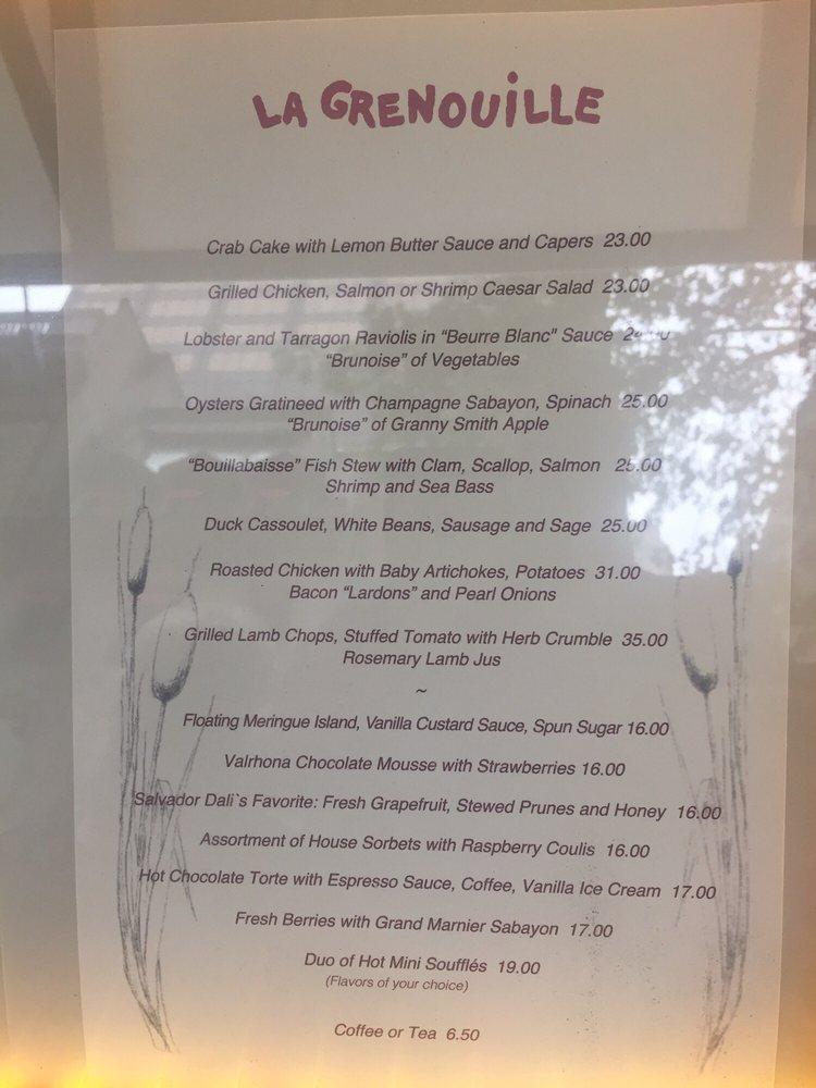 Menu at La Grenouille restaurant, West New York