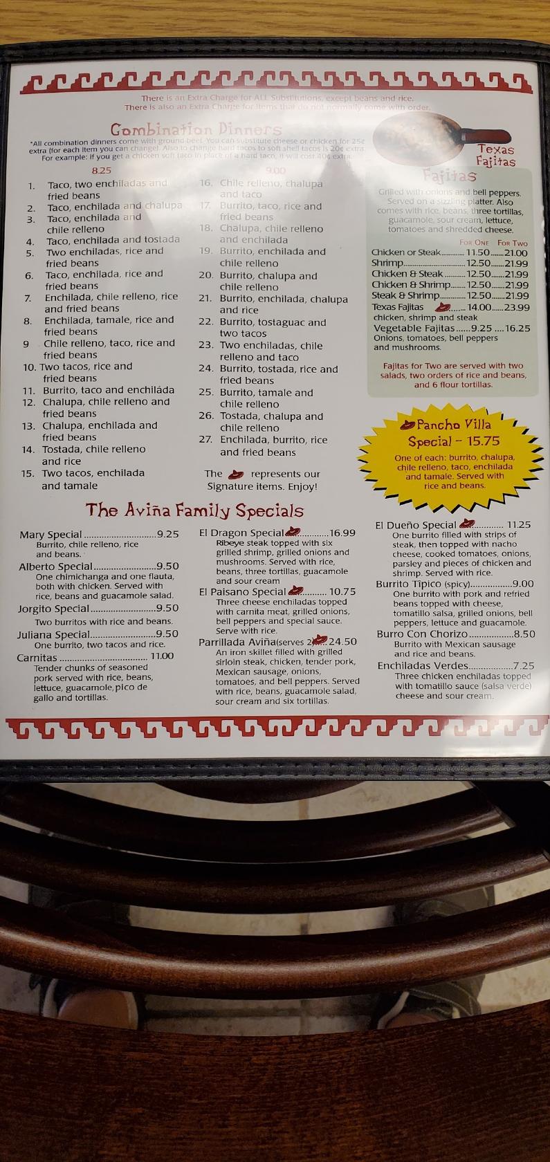 Menu at Los Avina Mexican Restaurant, Chiefland, 2008 NW 11th Dr