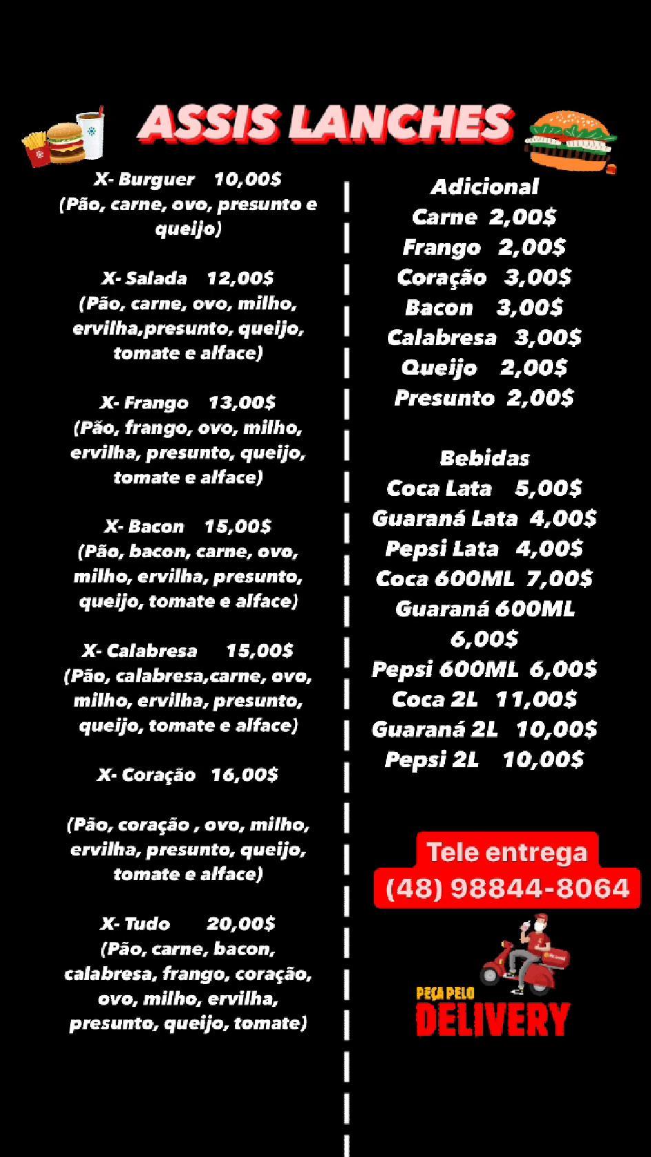 ASSIS LANCHES cardápio