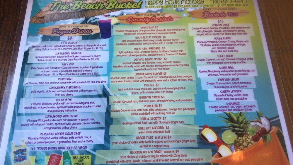 Menu at The Beach Bucket pub & bar, Ormond Beach