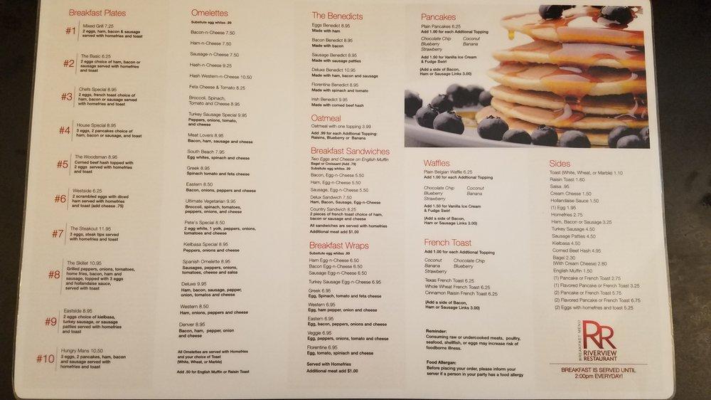 Menu at Riverview Restaurant, Billerica