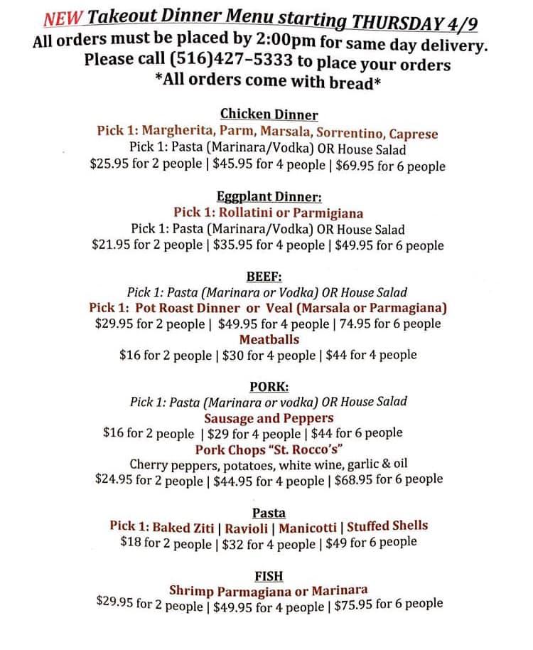 Menu at St. Rocco's Bakery, Glen Cove