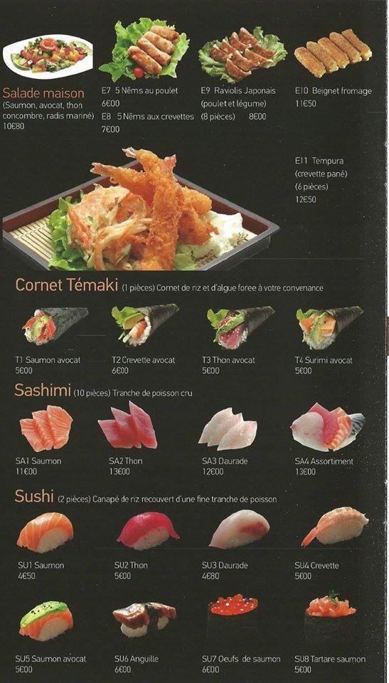 Menu at Sushi Neuf restaurant, Cognac