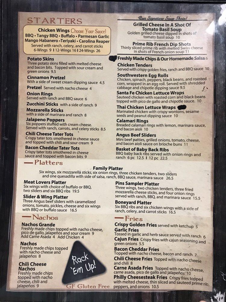 Menu at Pins N Pockets pub & bar, Lake Elsinore