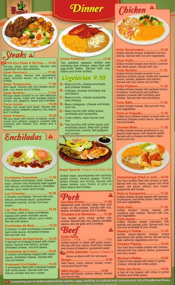 Menu at El Nopalito pub & bar, Corydon, Old Hwy 135