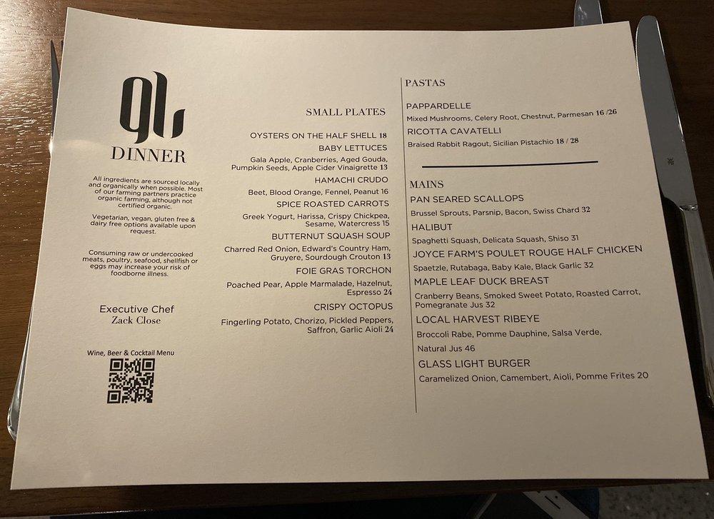 Menu at Glass Light Restaurant, Norfolk