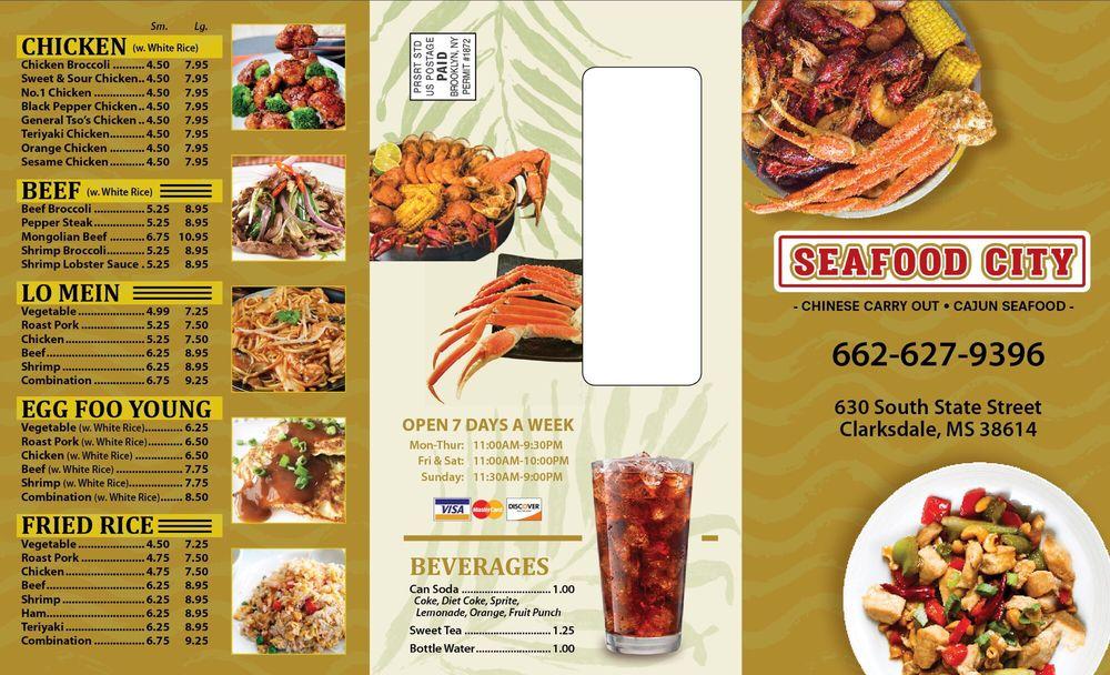 Menu at Seafood City restaurant, Clarksdale