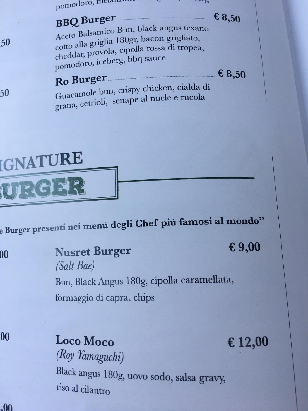 Menu at Burger Bar Cargo, Salerno