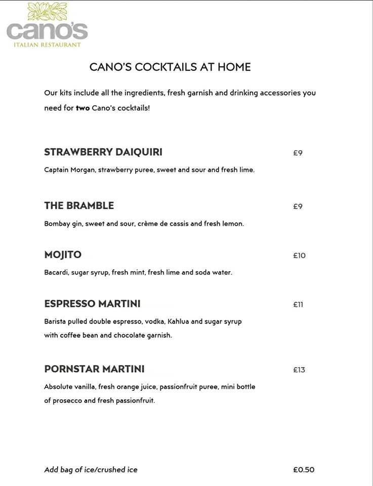 Menu at Cano's Italian Restaurant & Pizzeria, Dungannon