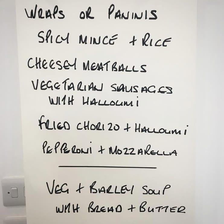 Menu at Perky Grinders cafe, Runcorn