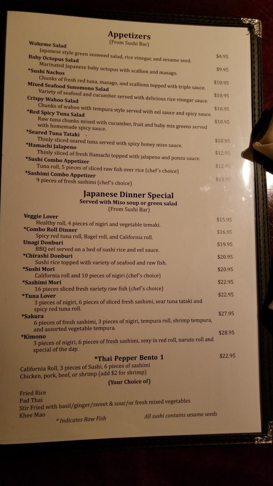 Menu at Thai Pepper Restaurant, Fort Pierce