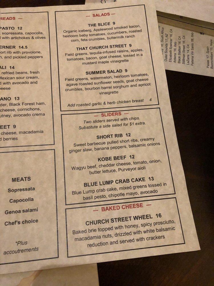 Menu at Church Street Wine Shoppe pub & bar, Huntsville, 501 Church St NW
