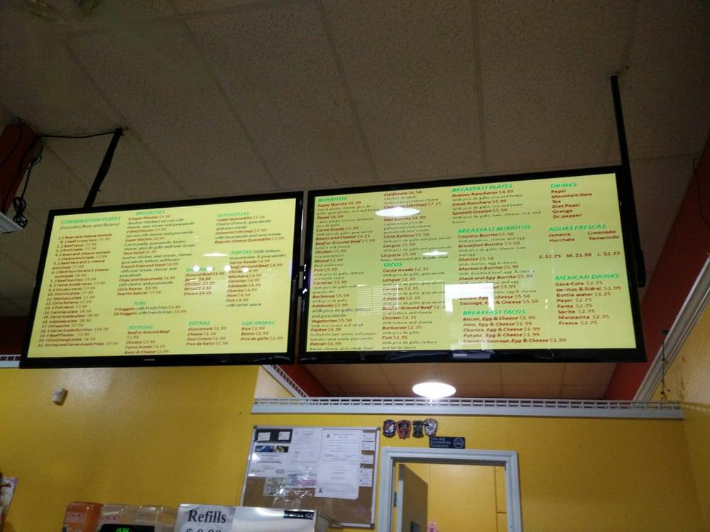 Menu at Los Burritos restaurant, Killeen