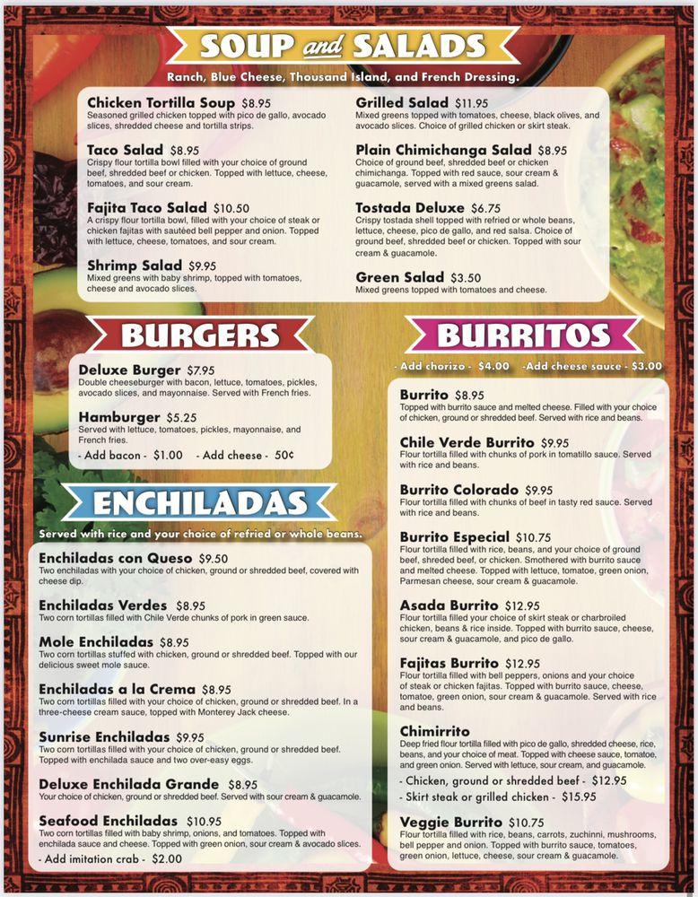 Menu at Los Girasoles restaurant, Grinnell