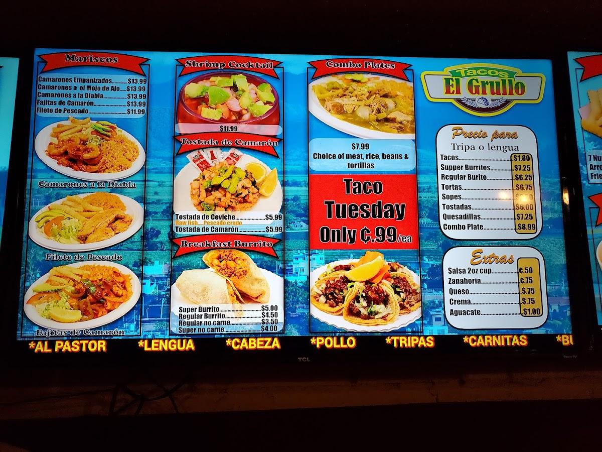 Menu at Tacos El Grullo Hanford restaurant, Hanford