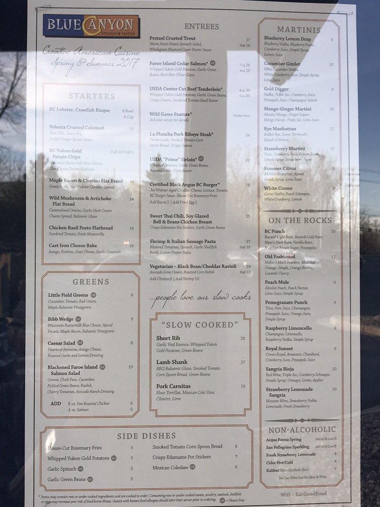 Menu at Blue Canyon Kitchen & Tavern restaurant, Twinsburg