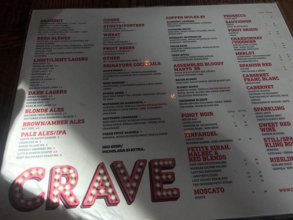 crave kitchen and bar dinner menu