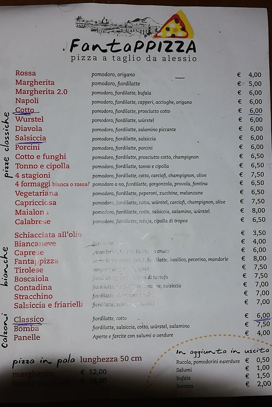 Menu da Fantappizza pizzeria, Figline Valdarno
