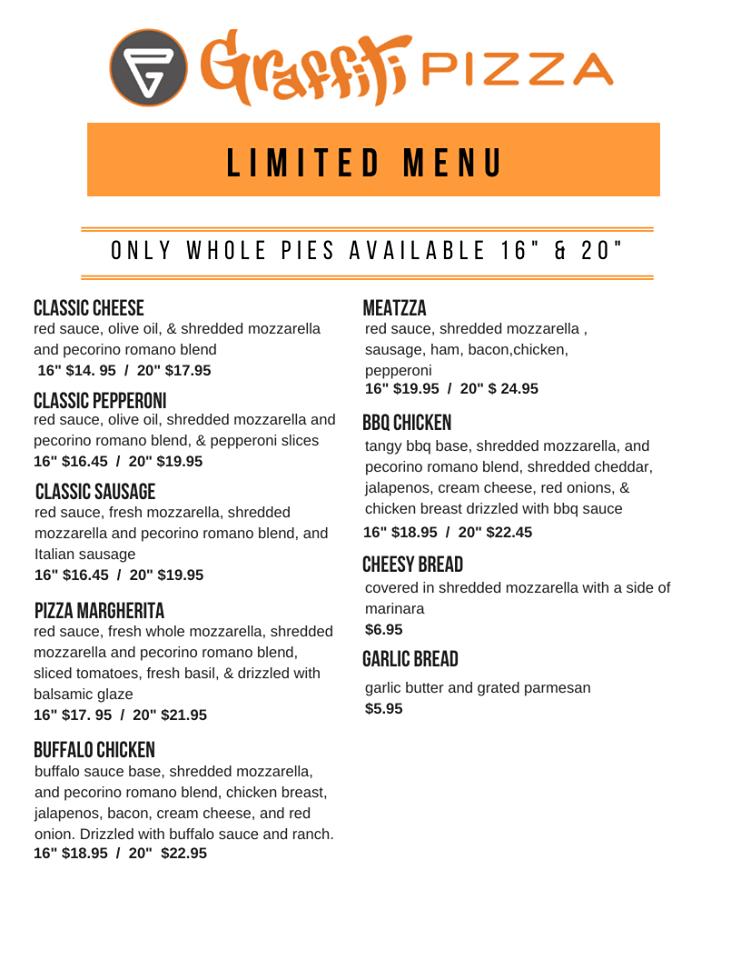 Menu at Graffiti Pizza pizzeria, Pensacola, 210 S Palafox St