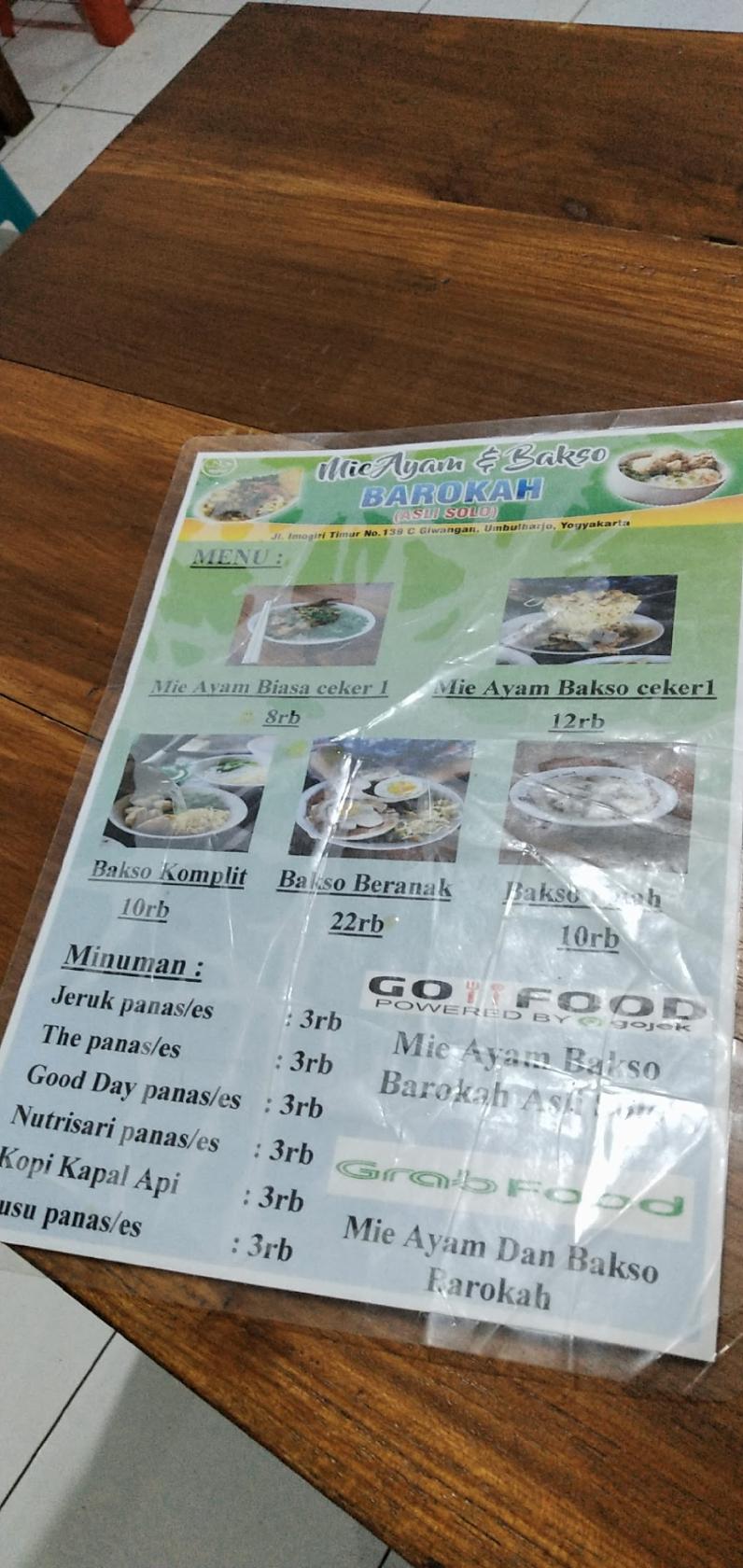 Menu At Mie Ayam And Bakso Barokah Asli Solo Yogyakarta