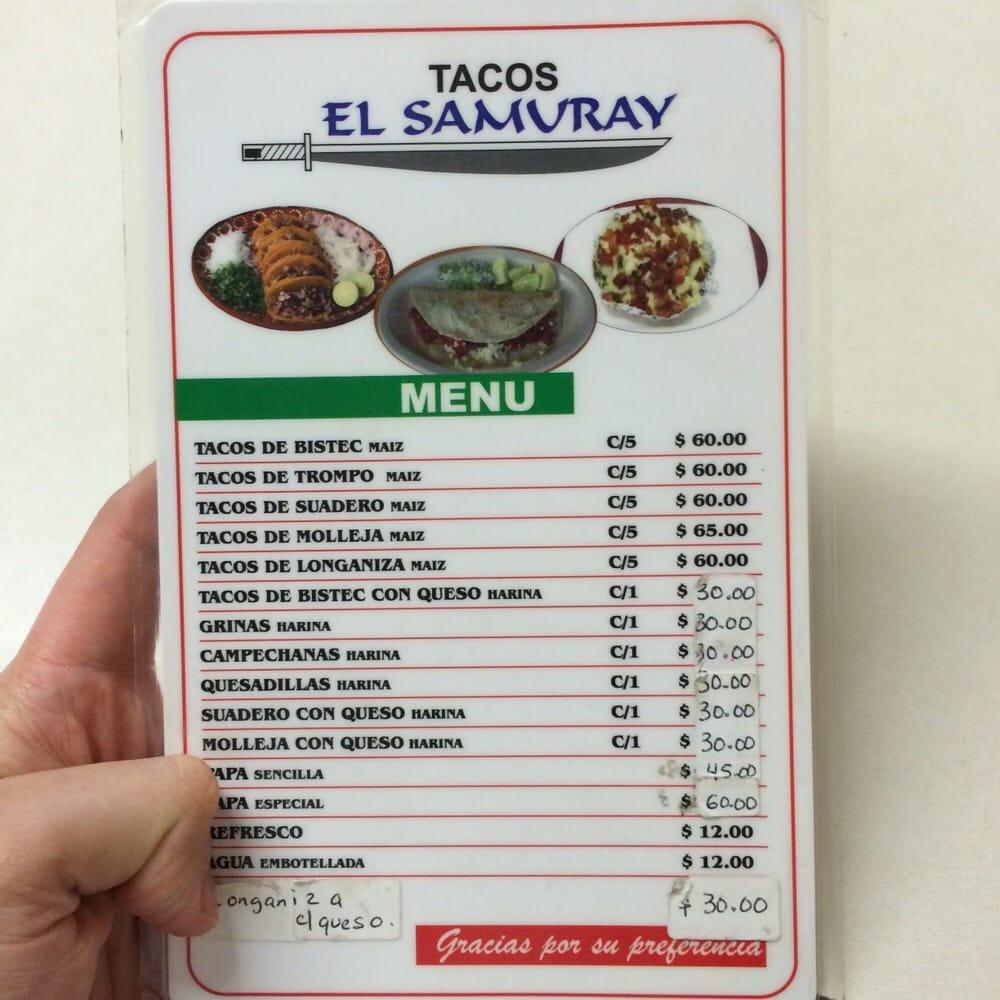 Menu at Taqueria El Samuray, Monterrey
