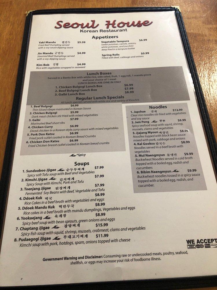 Menu at Seoul House Restaurant, Warner Robins