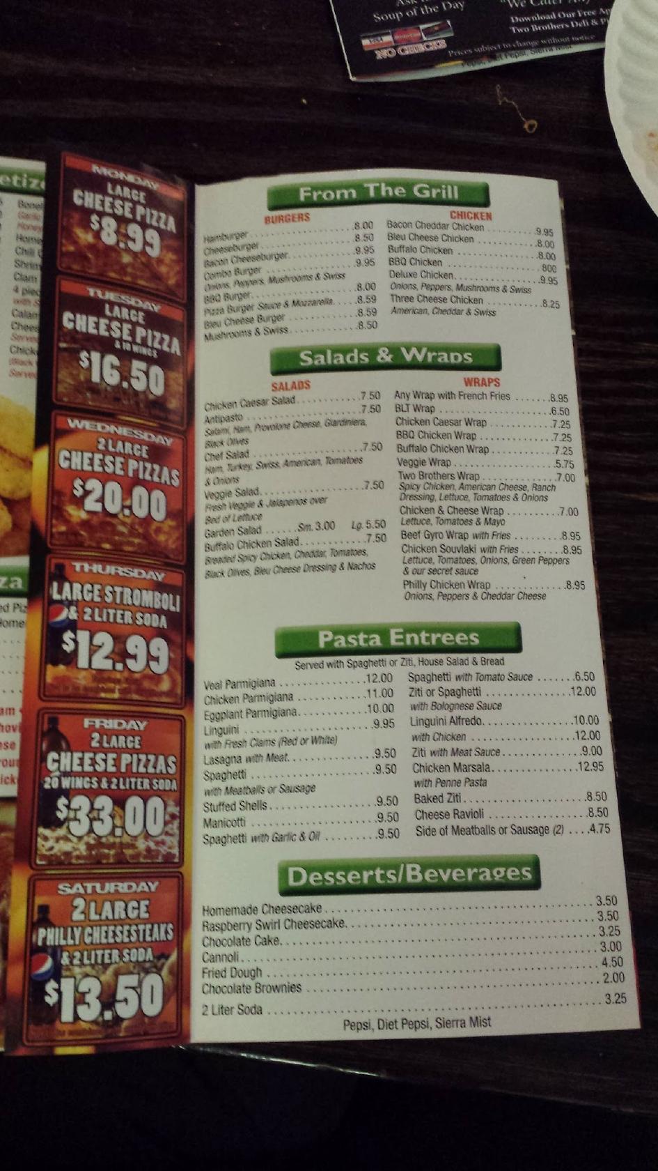 Menu at Two Brothers Deli & Pizza pizzeria, Saugerties