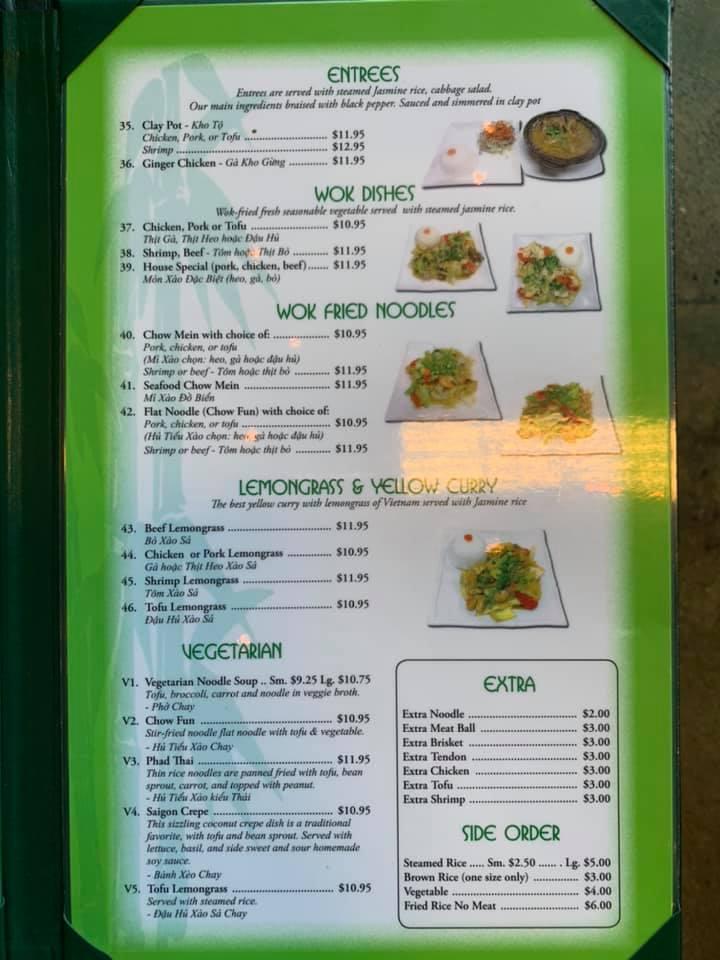 Menu at Green Garden Pho restaurant, Silverdale